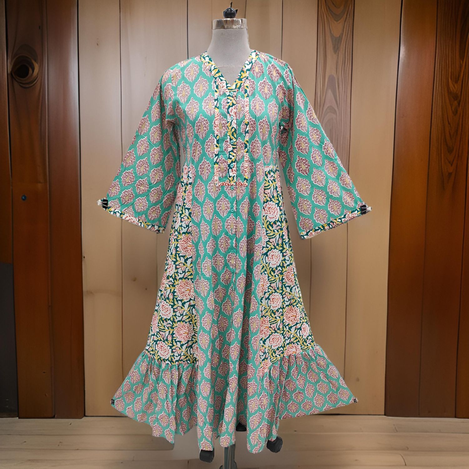 S/M Tulip Printed Cotton Dress 57&quot; Long Jalabiya