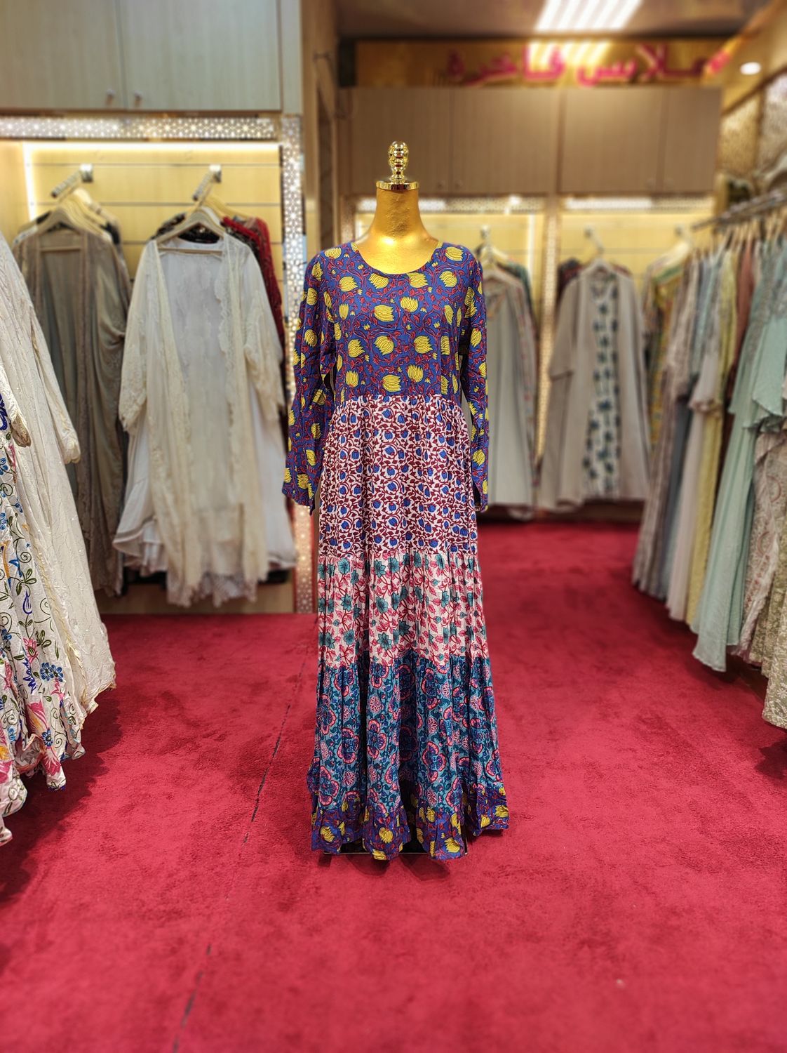S/M Layla Printed Cotton Dress 57&quot; Long Jalabiya