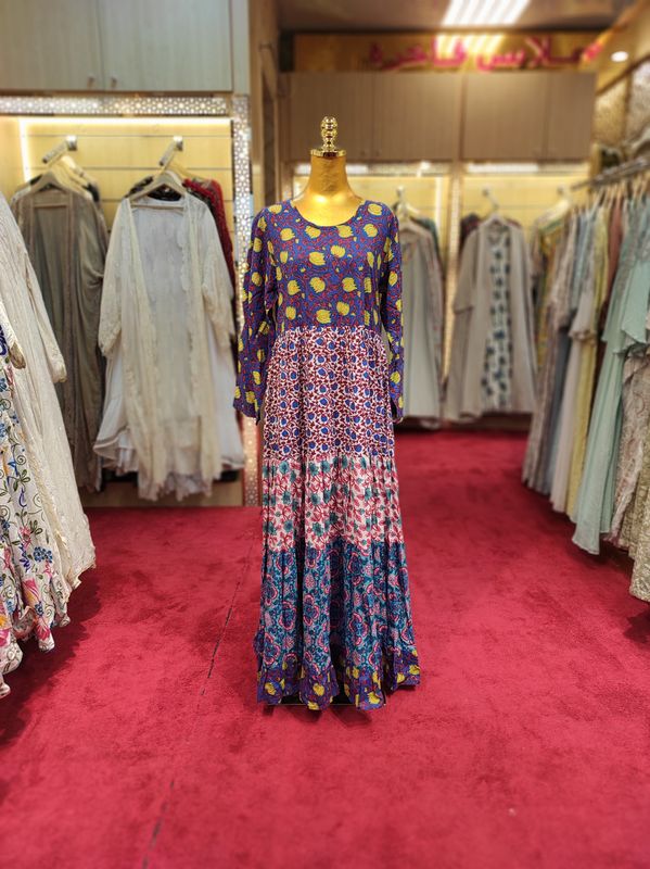 S/M Layla Printed Cotton Dress 57&quot; Long Jalabiya