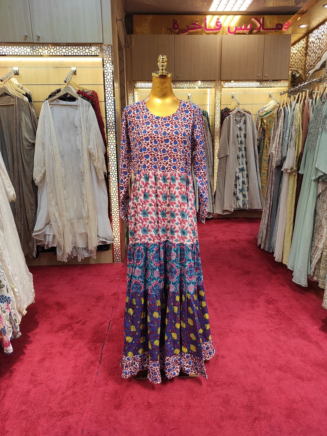 S/M Layla Printed Cotton Dress 57&quot; Long Jalabiya