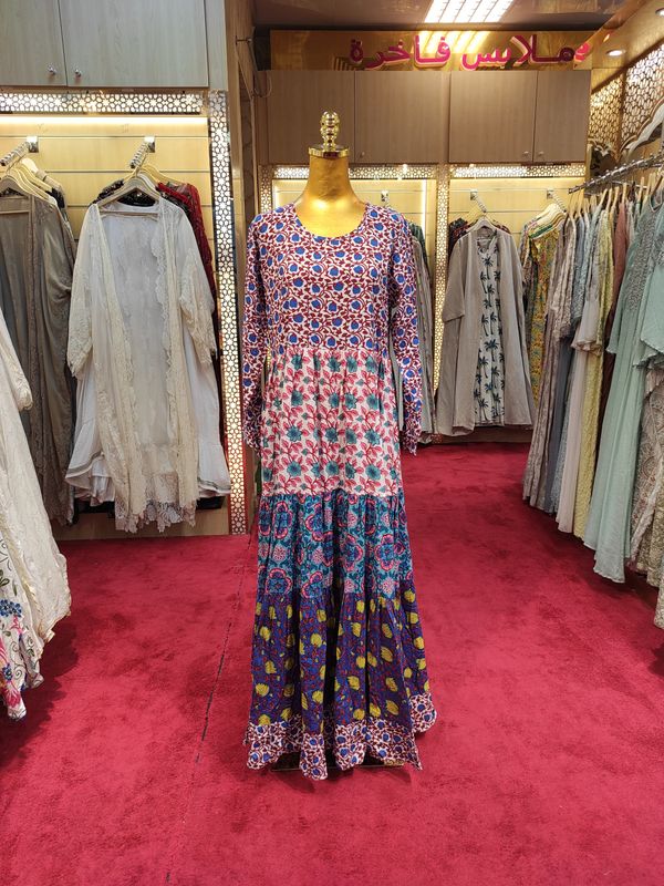 S/M Layla Printed Cotton Dress 57&quot; Long Jalabiya