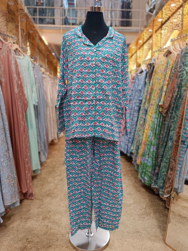 2XL/3XL Cotton Pajamas Set full sleeves