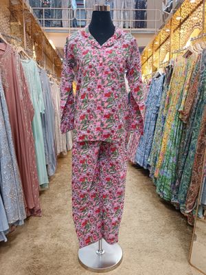 XS/S Cotton 38&quot; Pajamas Set full sleeves