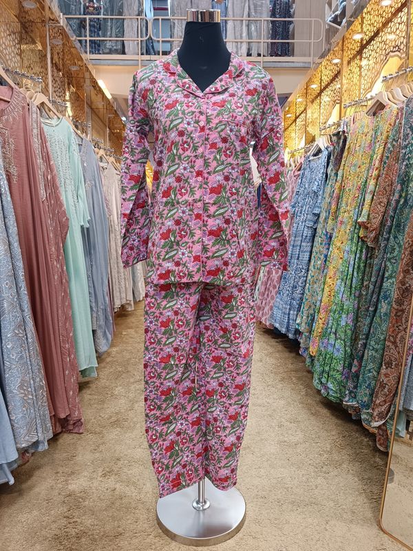 XS/S Cotton 38&quot; Pajamas Set full sleeves