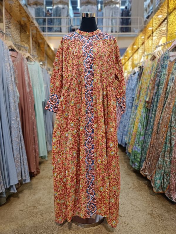 2XL/3XL  Aafreen Printed Cotton Dress 57&quot; Long Jalabiya