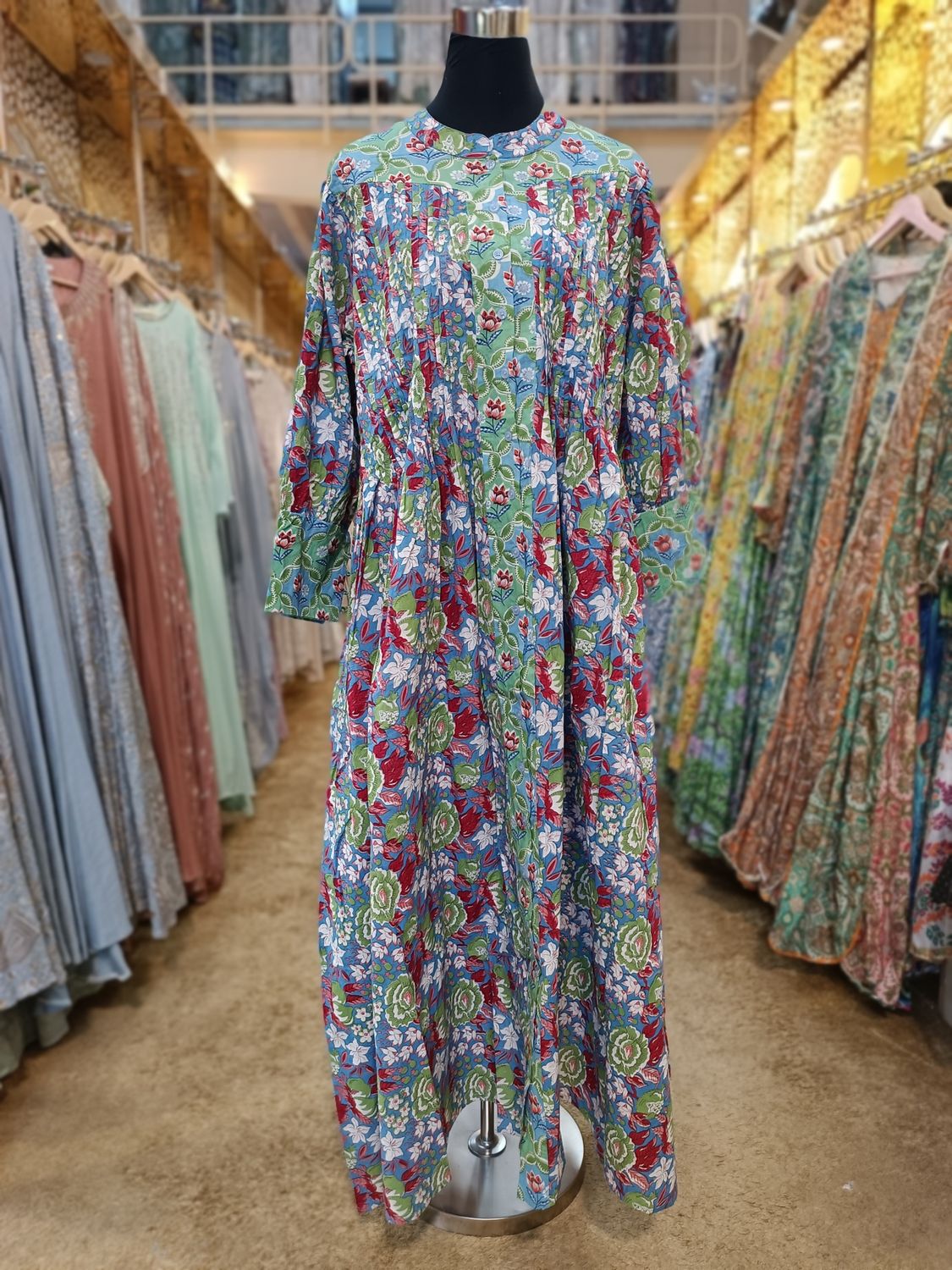 S/M  Aafreen Printed Cotton Dress 57&quot; Long Jalabiya