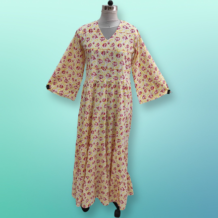S/M Areeba Printed Cotton Dress 57&quot; Long Jalabiya