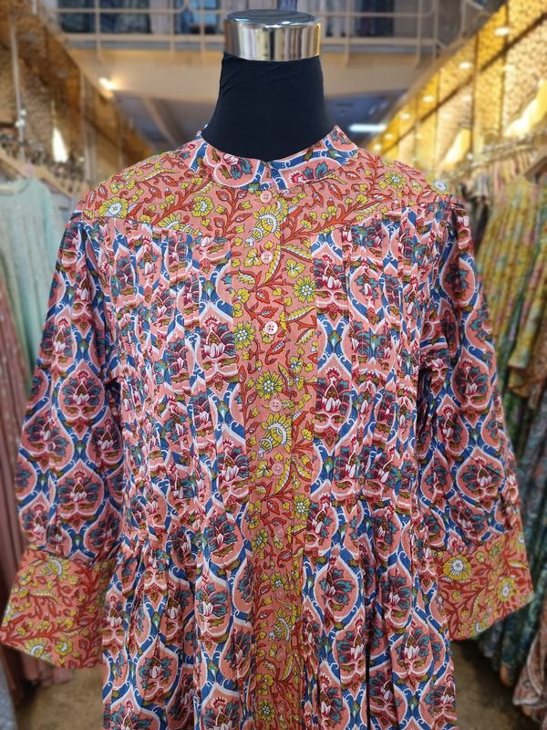 S/M  Aafreen Printed Cotton Dress 57&quot; Long Jalabiya