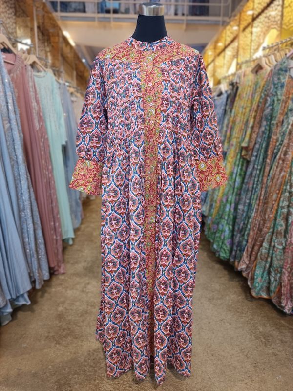 XS/S  Aafreen Printed Cotton Dress 54&quot; Long Jalabiya