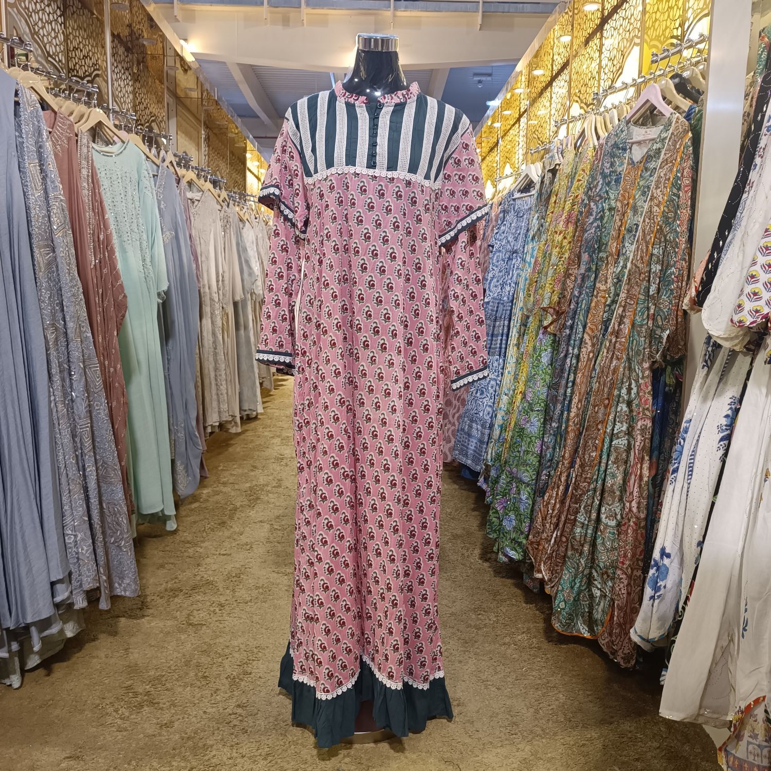 L/XL Narina Printed Cotton Dress 57&quot; Long Jalabiya