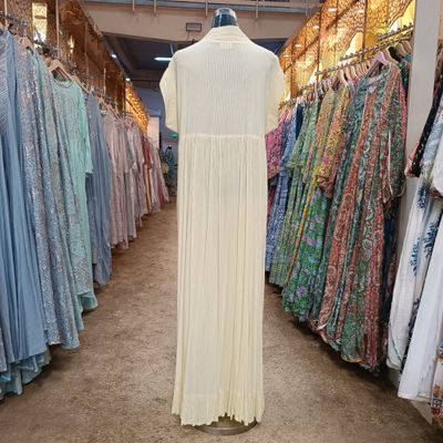 L/XL Amani Crystal Yellow Plain Solid Cotton Dress 56&quot; Short Sleeves Jalabiya