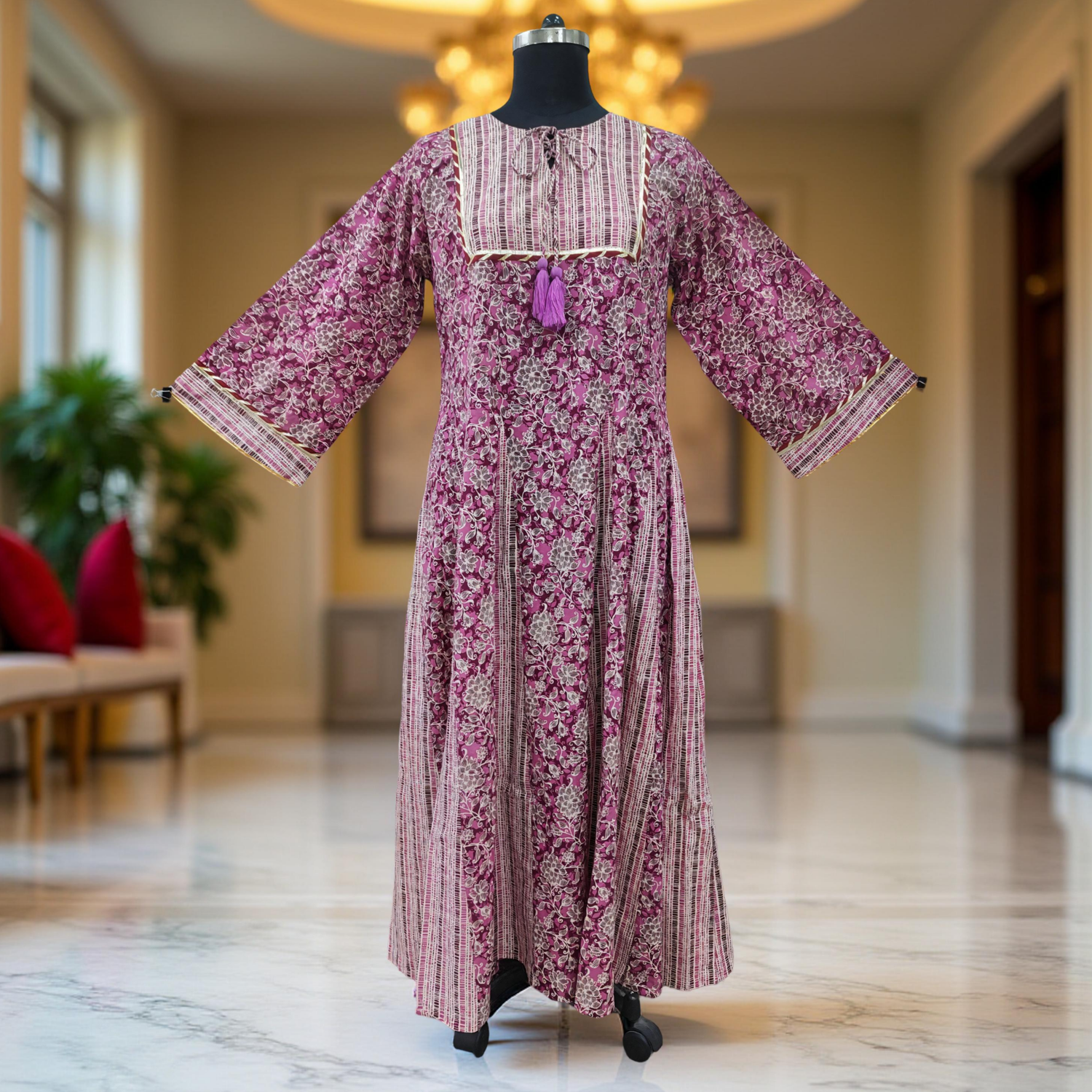 S/M Anaya Printed Cotton Dress 57&quot;Long Jalabiya