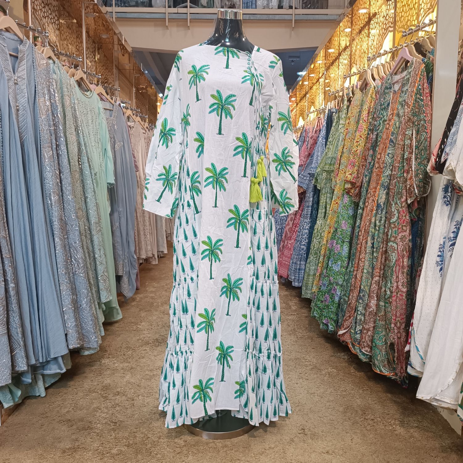 L/XL Cindrella Printed Cotton Dress 57&quot; Long Jalabiya