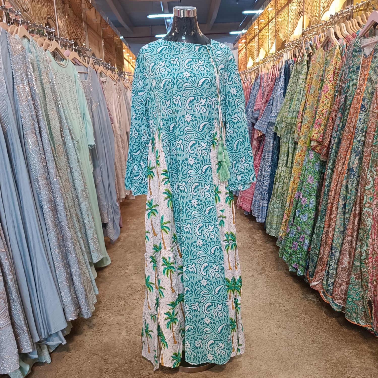 L/XL Cindrella Printed Cotton Dress 57&quot; Long Jalabiya