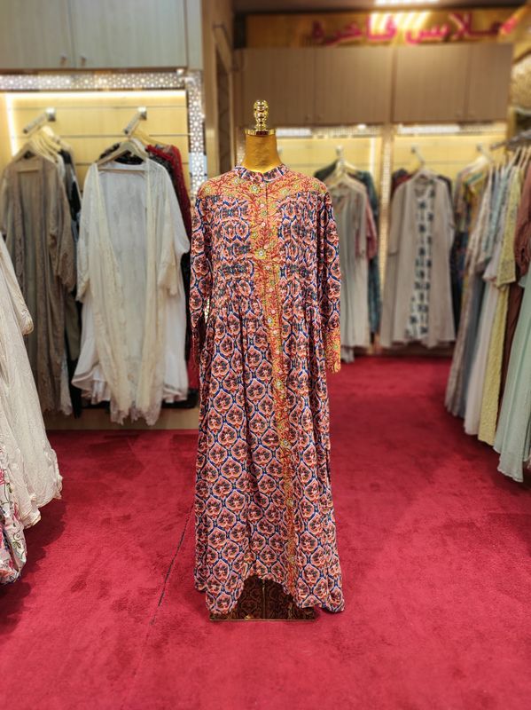 S/M  Aafreen Printed Cotton Dress 57&quot; Long Jalabiya