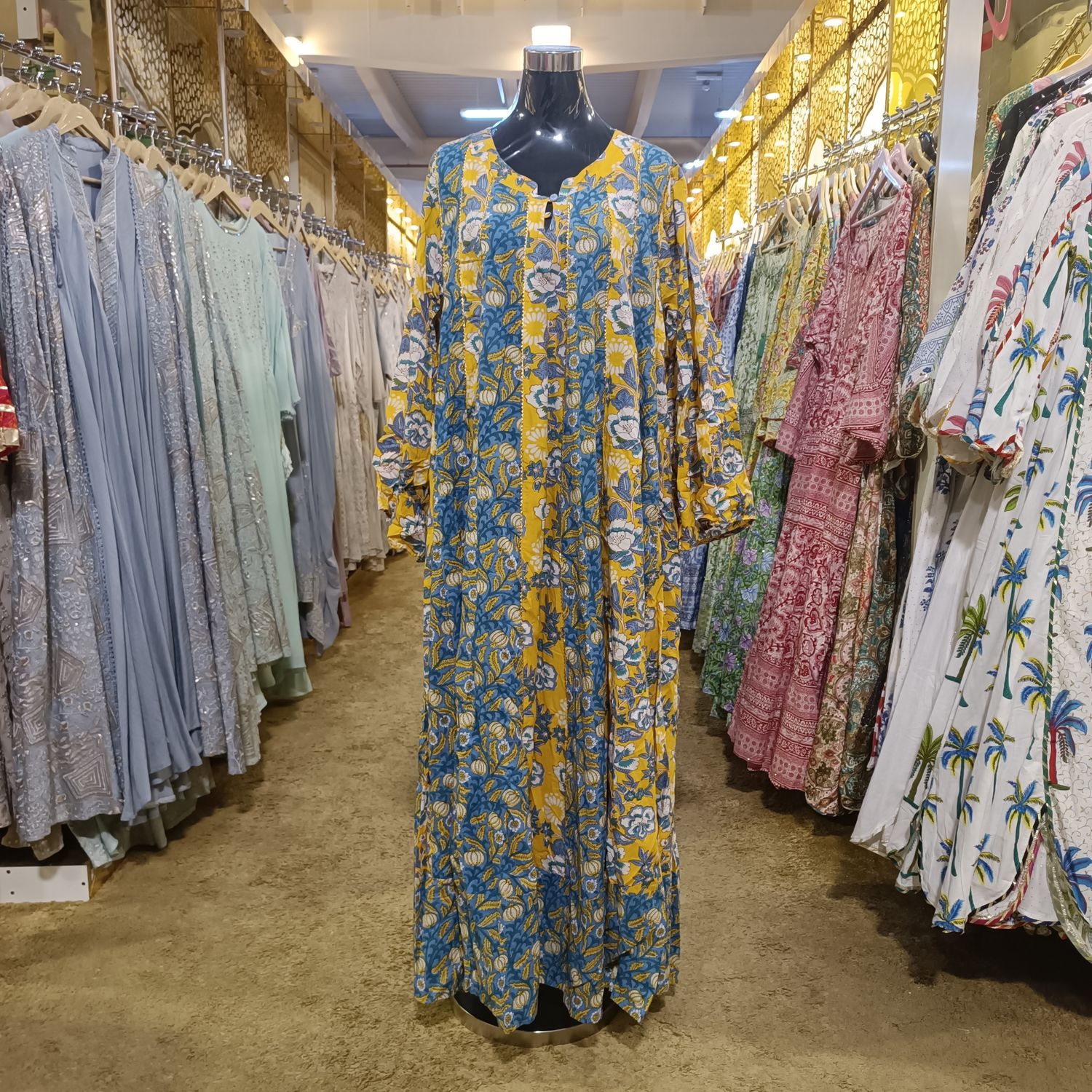 L/XL Liya Printed Cotton Dress 56&quot; Jalabiya