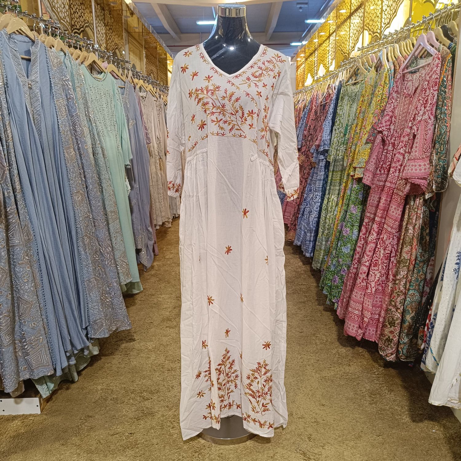 L/XL Special Embroidery Printed Cotton  Dress 57&quot; Long Jalabiya