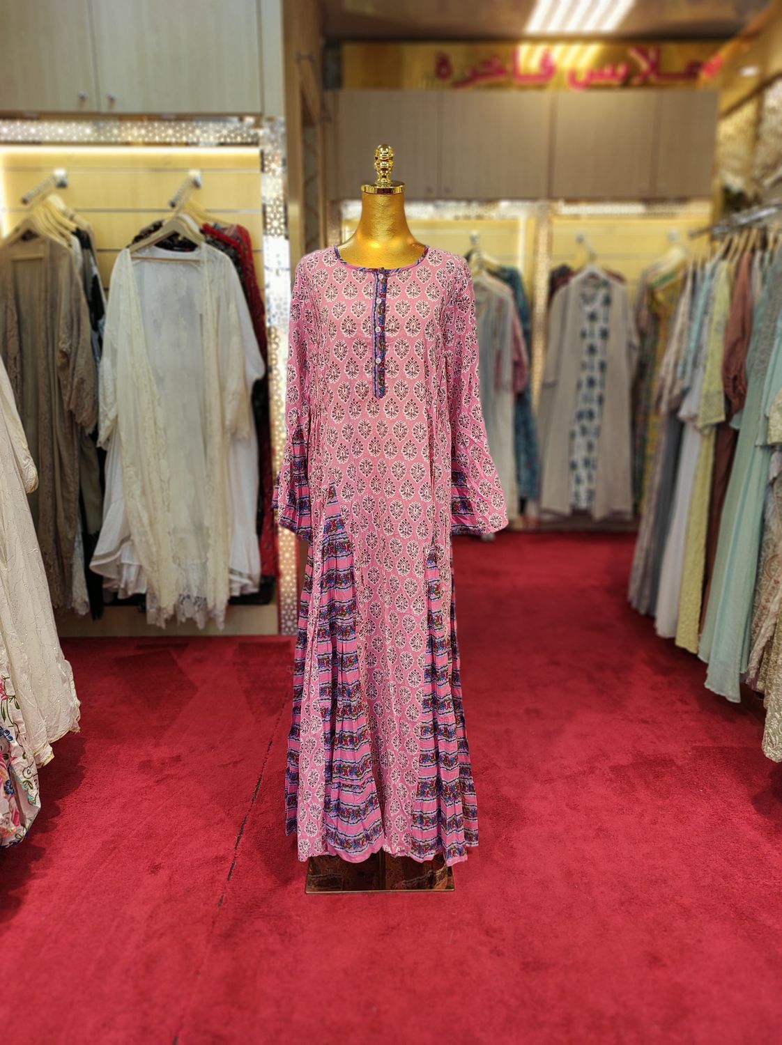 L/XL Kiai Multi Printed Cotton Dress 57&quot; Long Jalabiya