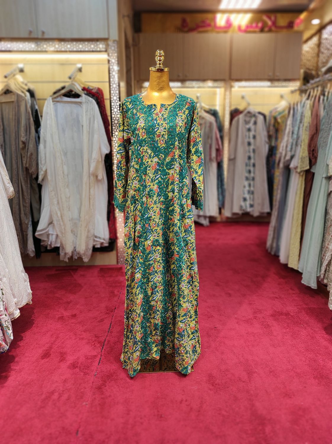 S/M Kafia Embroidery Printed Cotton Dress 57&quot; Long Jalabiya