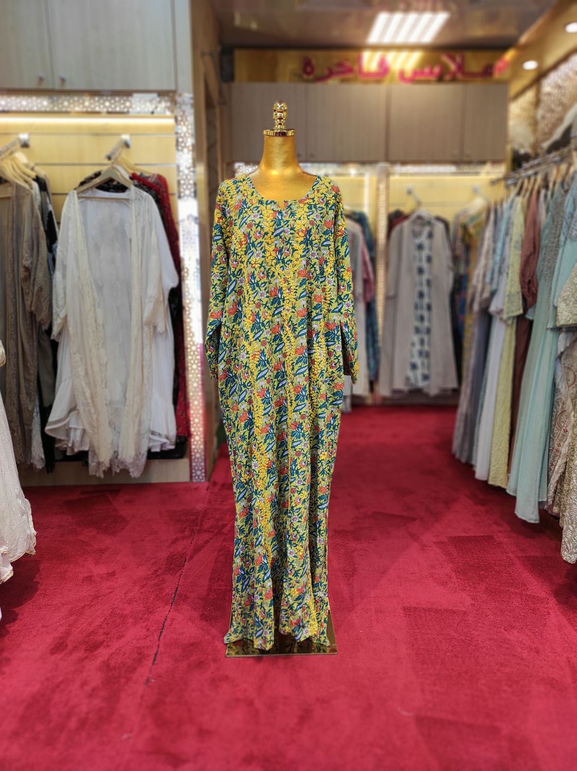 4XL/5XL Kafia Embroidery Printed Cotton Dress 57&quot; Long Jalabiya