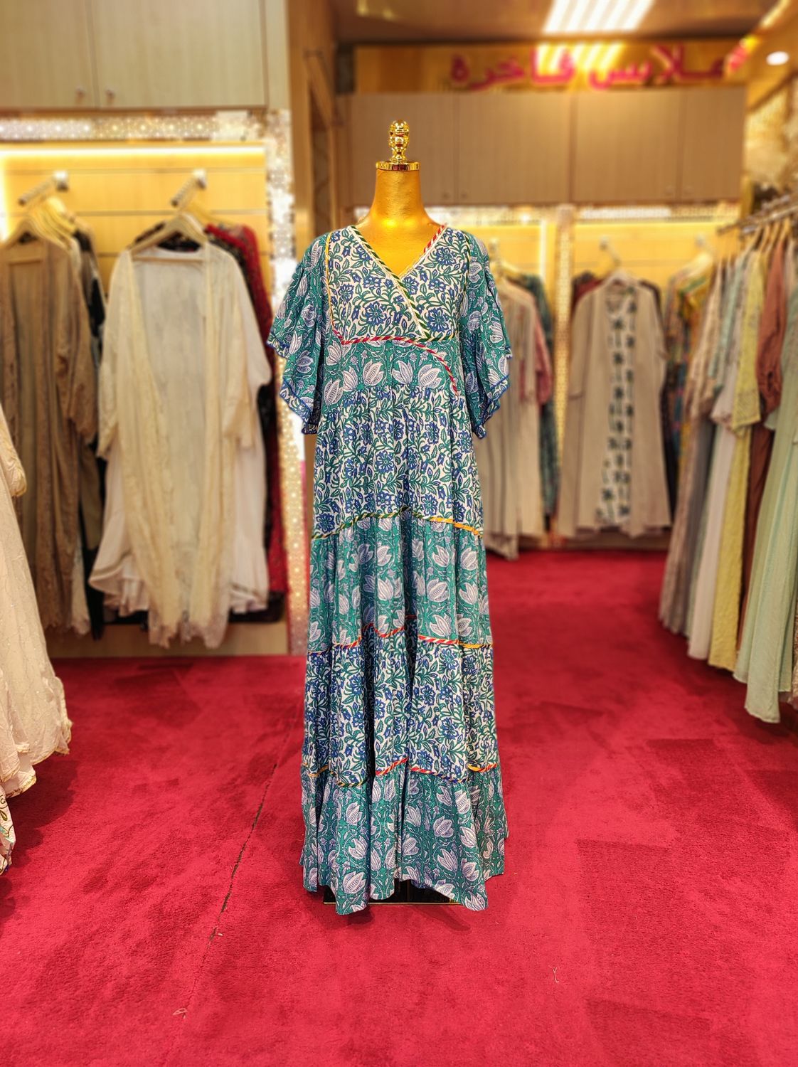 L/XL Dahlia Printed Cotton Dress 57&quot; Long Jalabiya