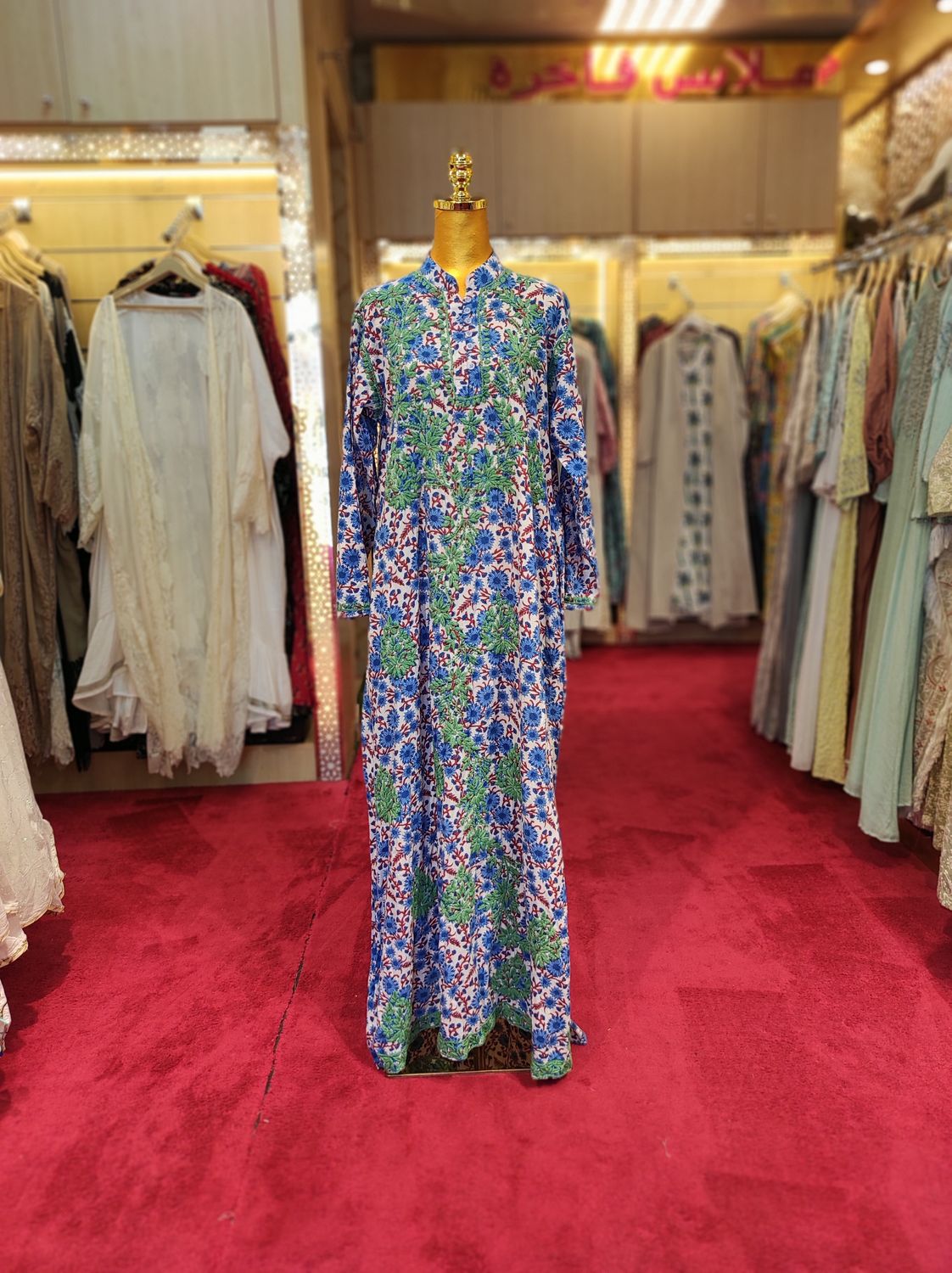 L/XL Sofi Embroidery Printed Cotton Dress 57&quot; Long Jalabiya