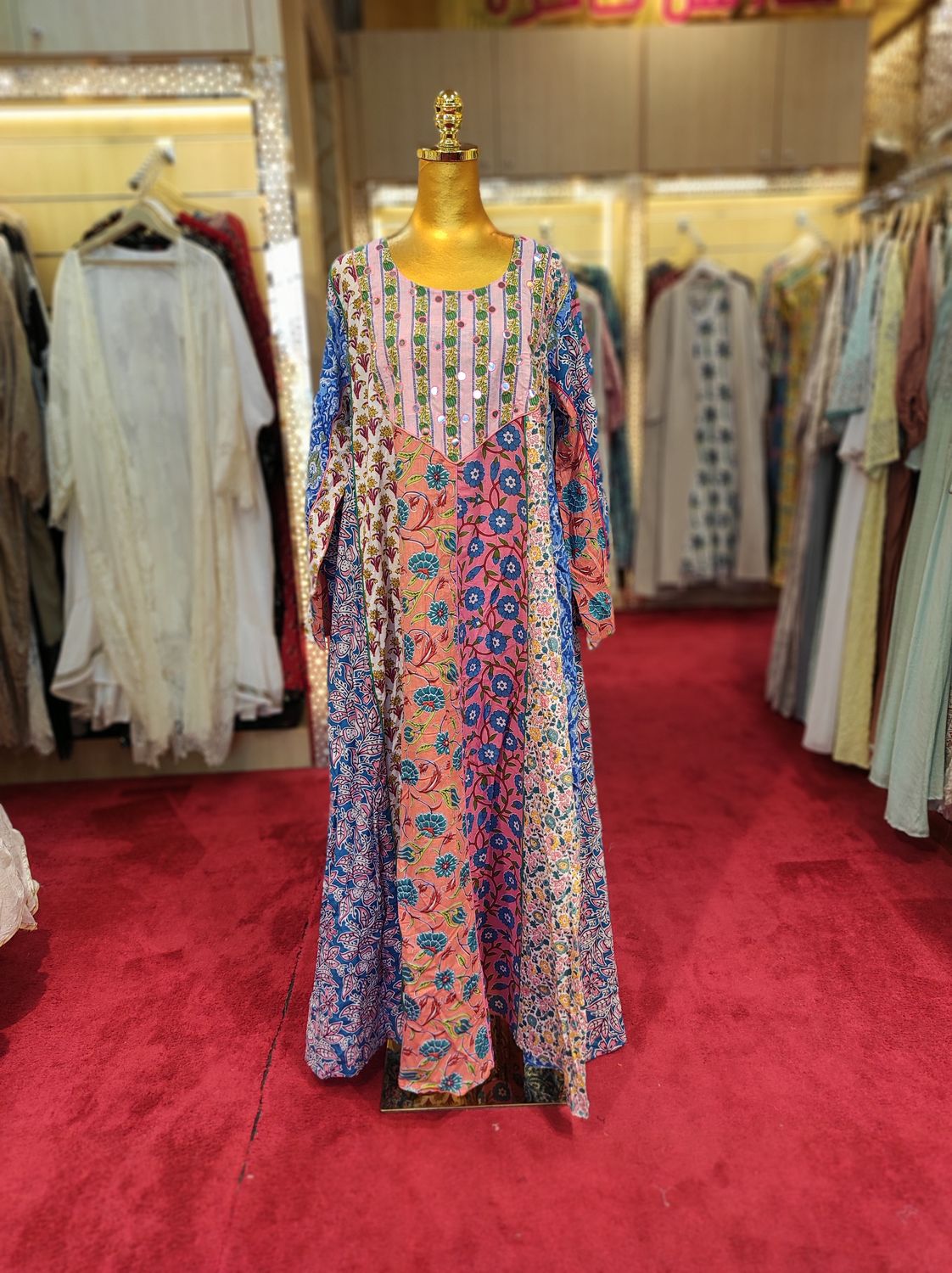 L/XL Malaysia Printed Cotton Dress 57&quot; Long Jalabiya