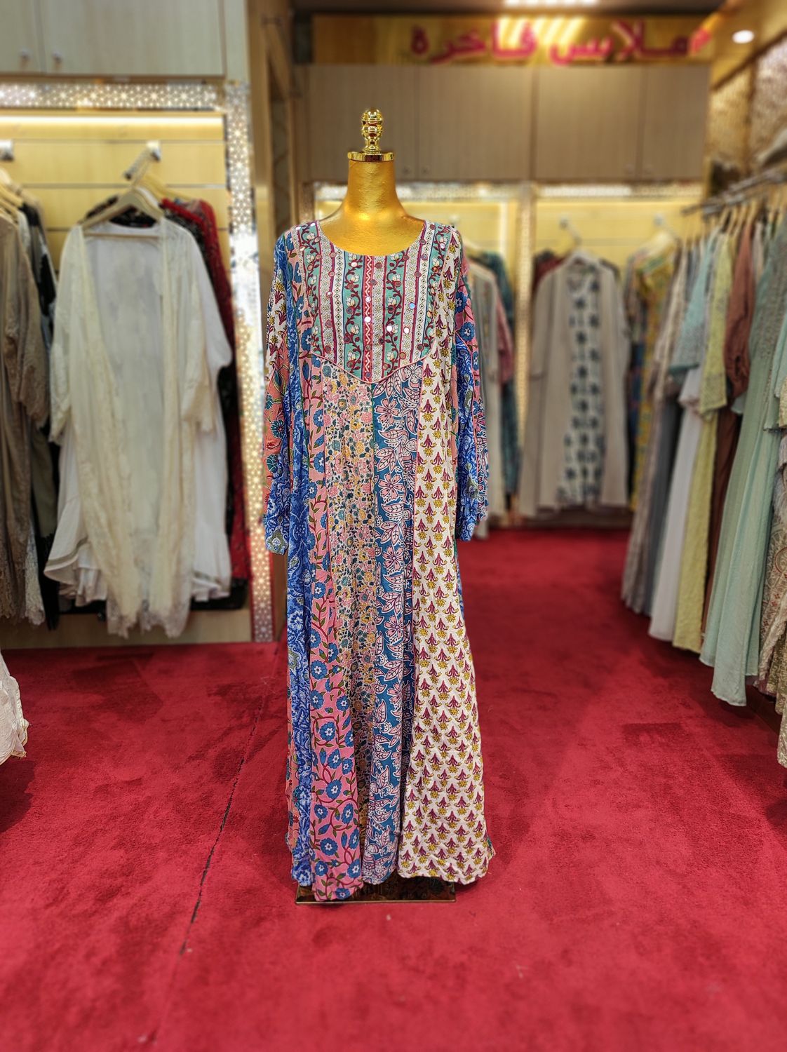 L/XL Malaysia Printed Cotton Dress 57&quot; Long Jalabiya