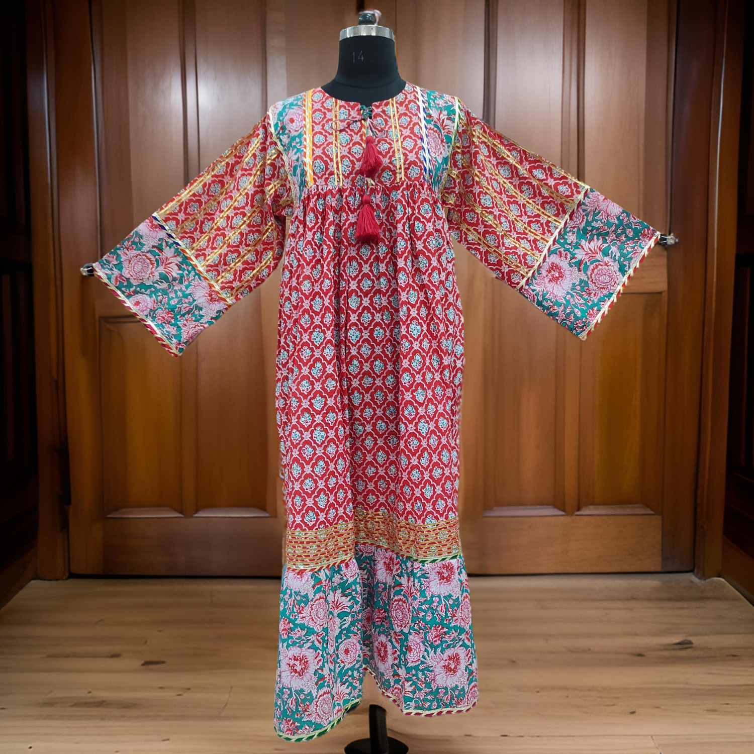 L/XL Ebrah Printed Cotton Dress 57&quot; Long Jalabiya