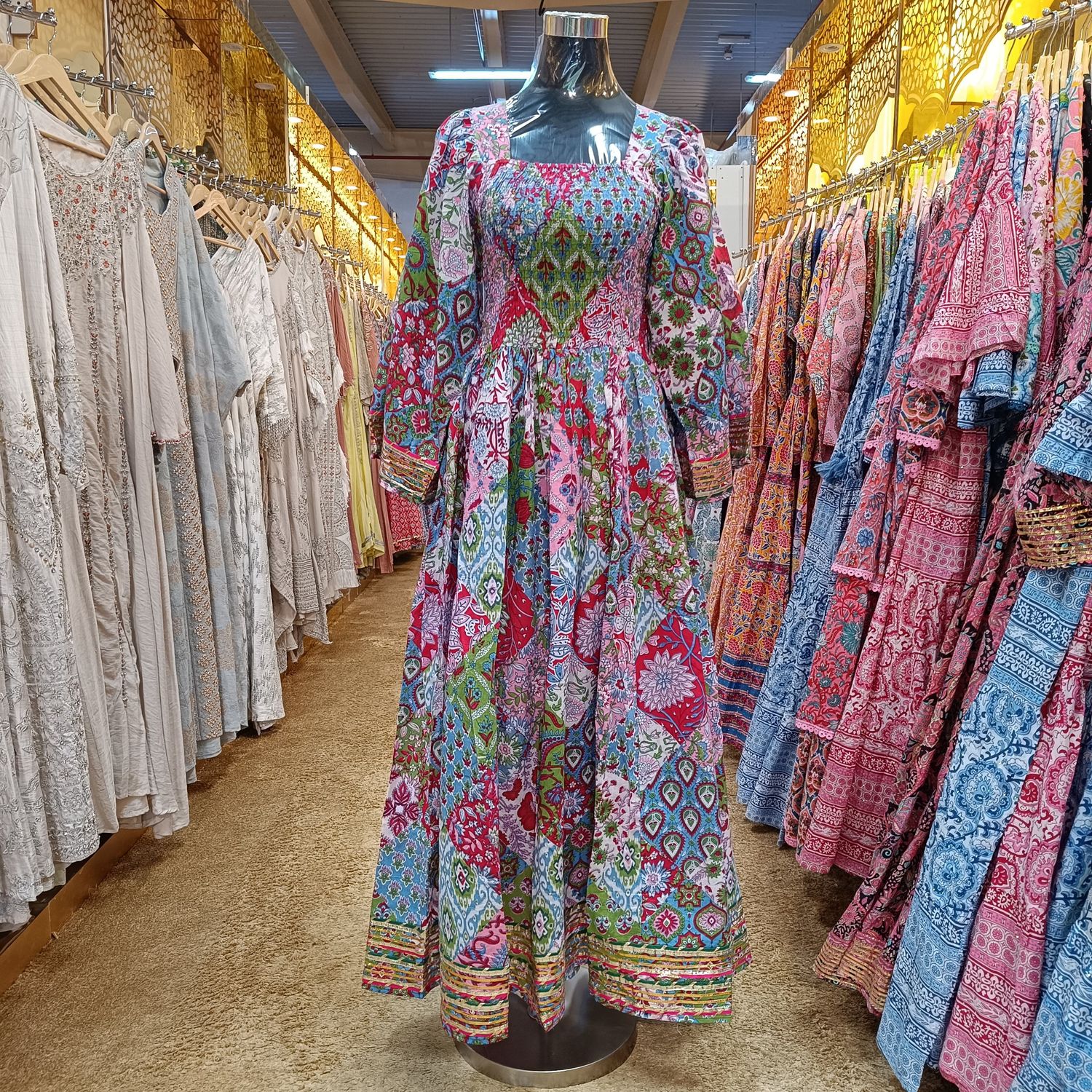 S/M Elzina Printed Cotton Dress 57&quot; Long Jalabiya