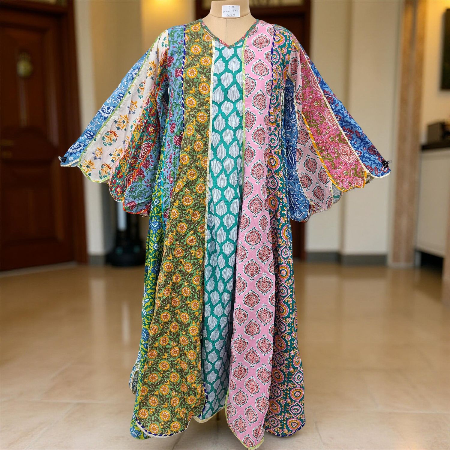 S/M Meher Multi Printed Cotton Dress 57&quot; Long Jalabiya