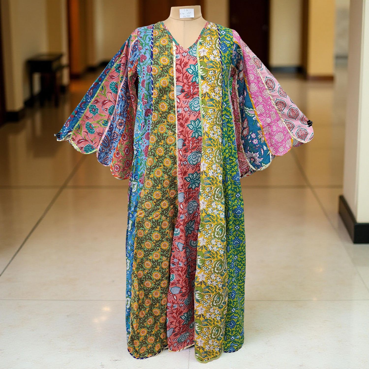 S/M Meher Multi Printed Cotton Dress 57&quot; Long Jalabiya
