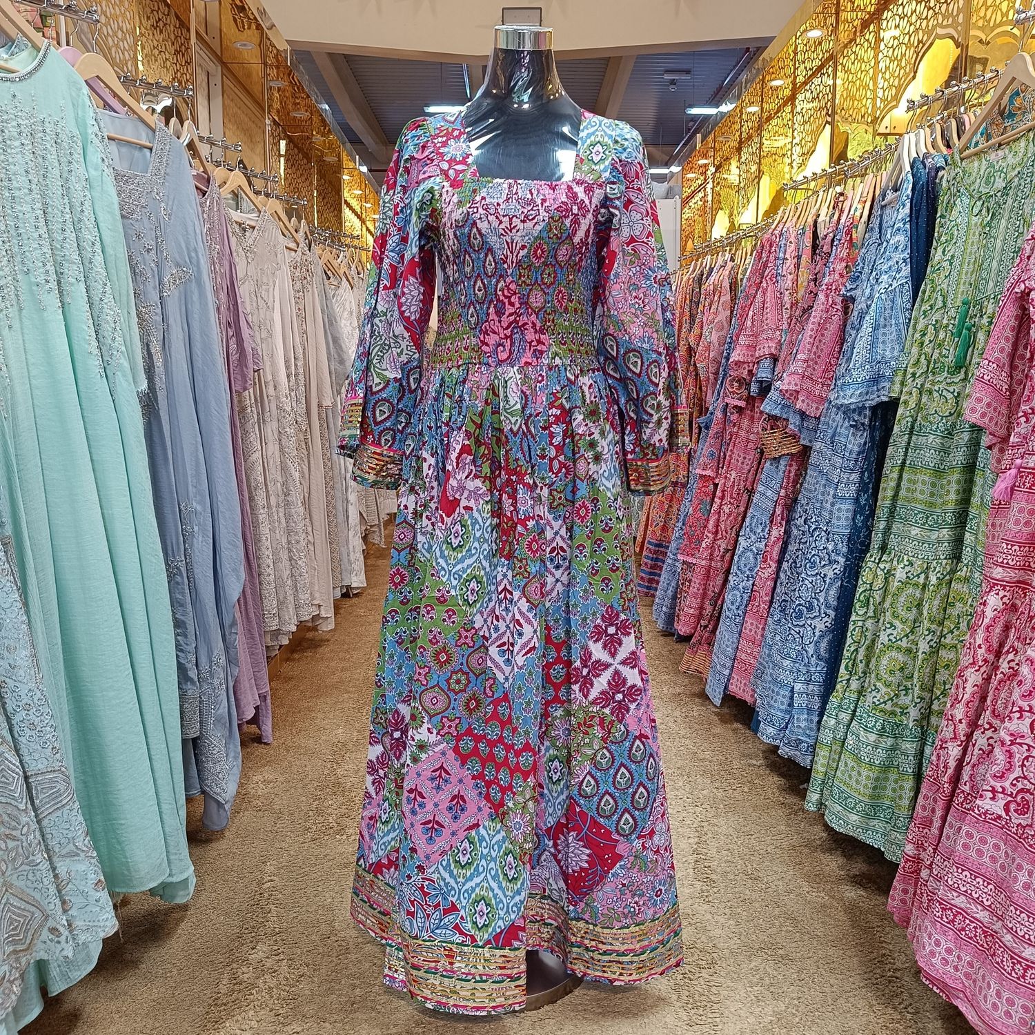 S/M Elzina Printed Cotton Dress 57&quot; Long Jalabiya