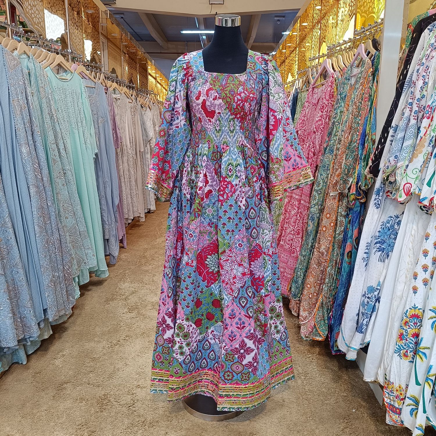 S/M Elzina Printed Cotton Dress 57&quot; Long Jalabiya