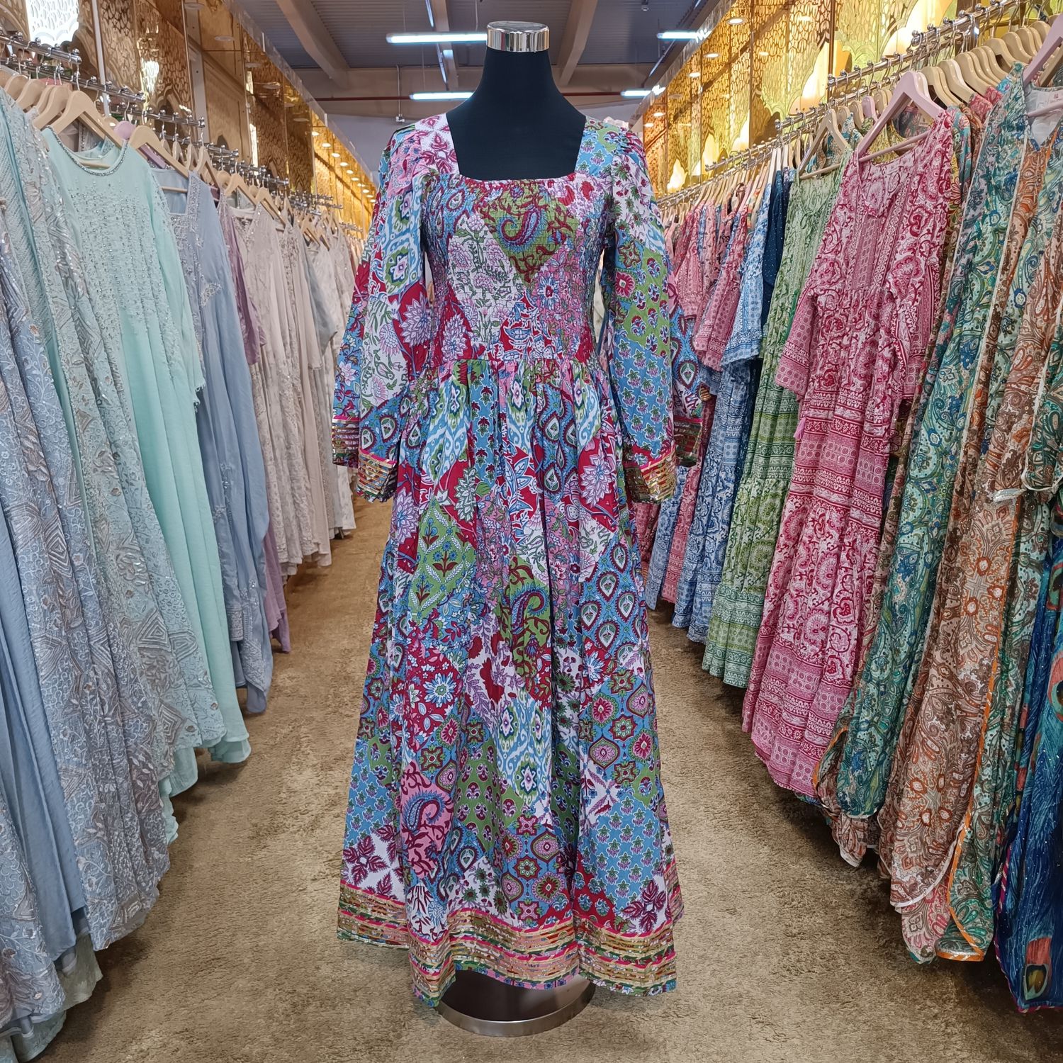 S/M Elzina Printed Cotton Dress 57&quot; Long Jalabiya