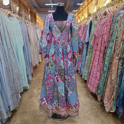 S/M Elzina Printed Cotton Dress 57&quot; Long Jalabiya