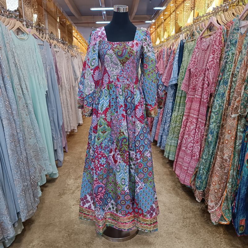 S/M Elzina Printed Cotton Dress 57&quot; Long Jalabiya