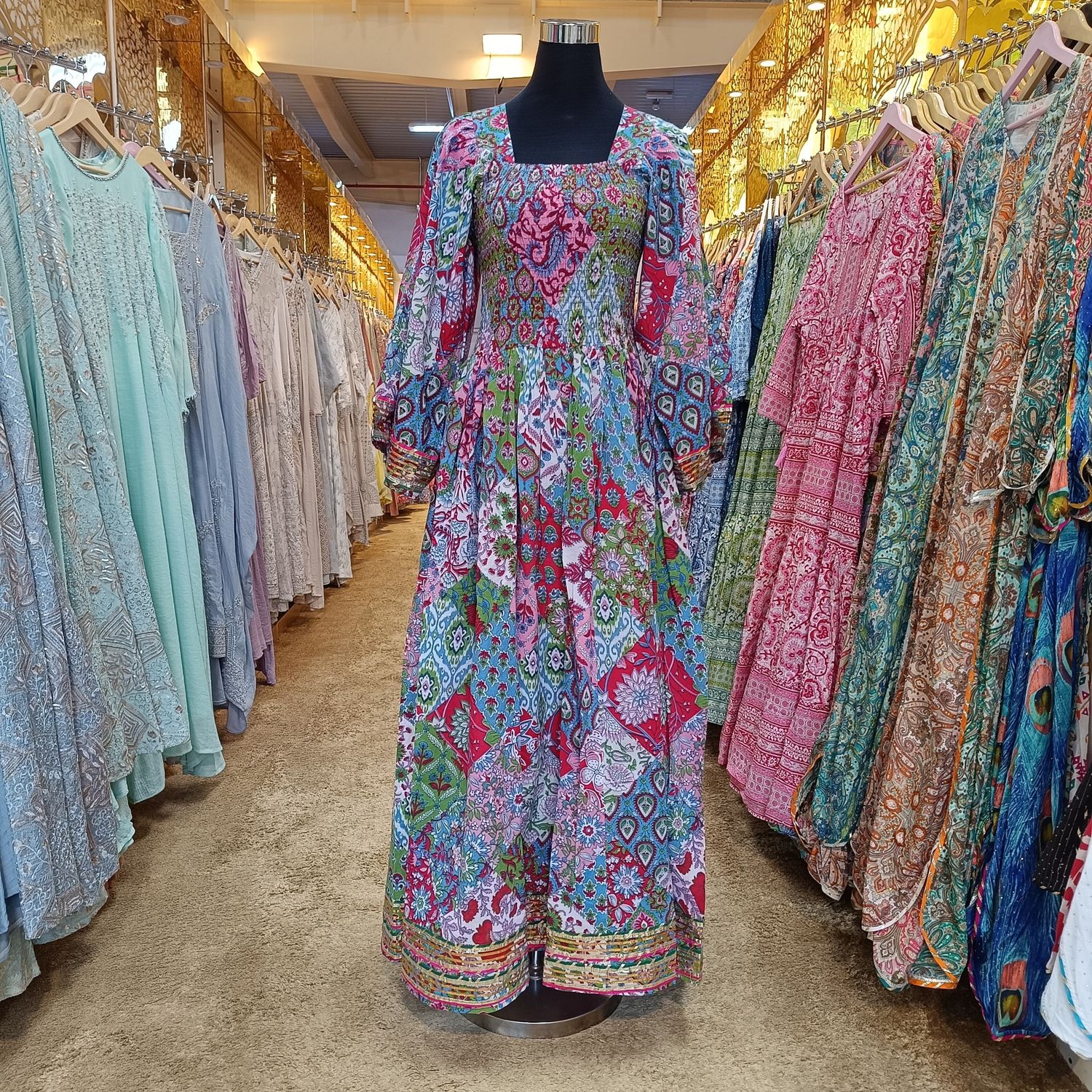 S/M Elzina Printed Cotton Dress 57&quot; Long Jalabiya