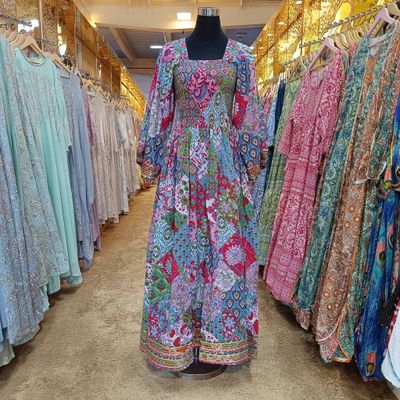 S/M Elzina Printed Cotton Dress 57&quot; Long Jalabiya