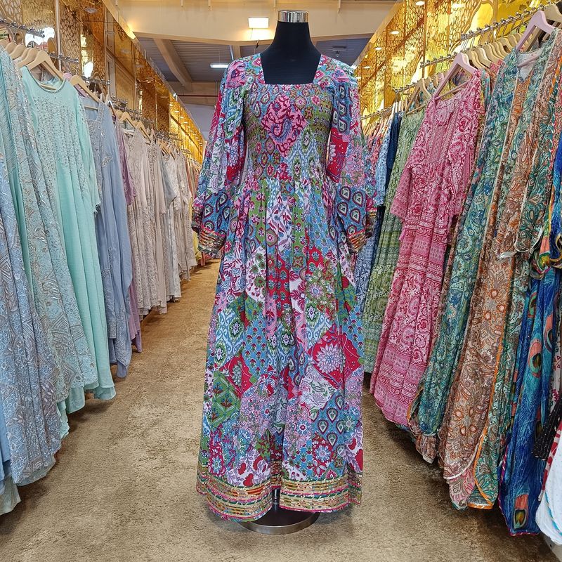 S/M Elzina Printed Cotton Dress 57&quot; Long Jalabiya