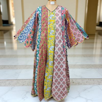S/M Meher Multi Printed Cotton Dress 57&quot; Long Jalabiya