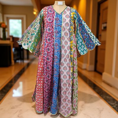 S/M Meher Multi Printed Cotton Dress 57&quot; Long Jalabiya