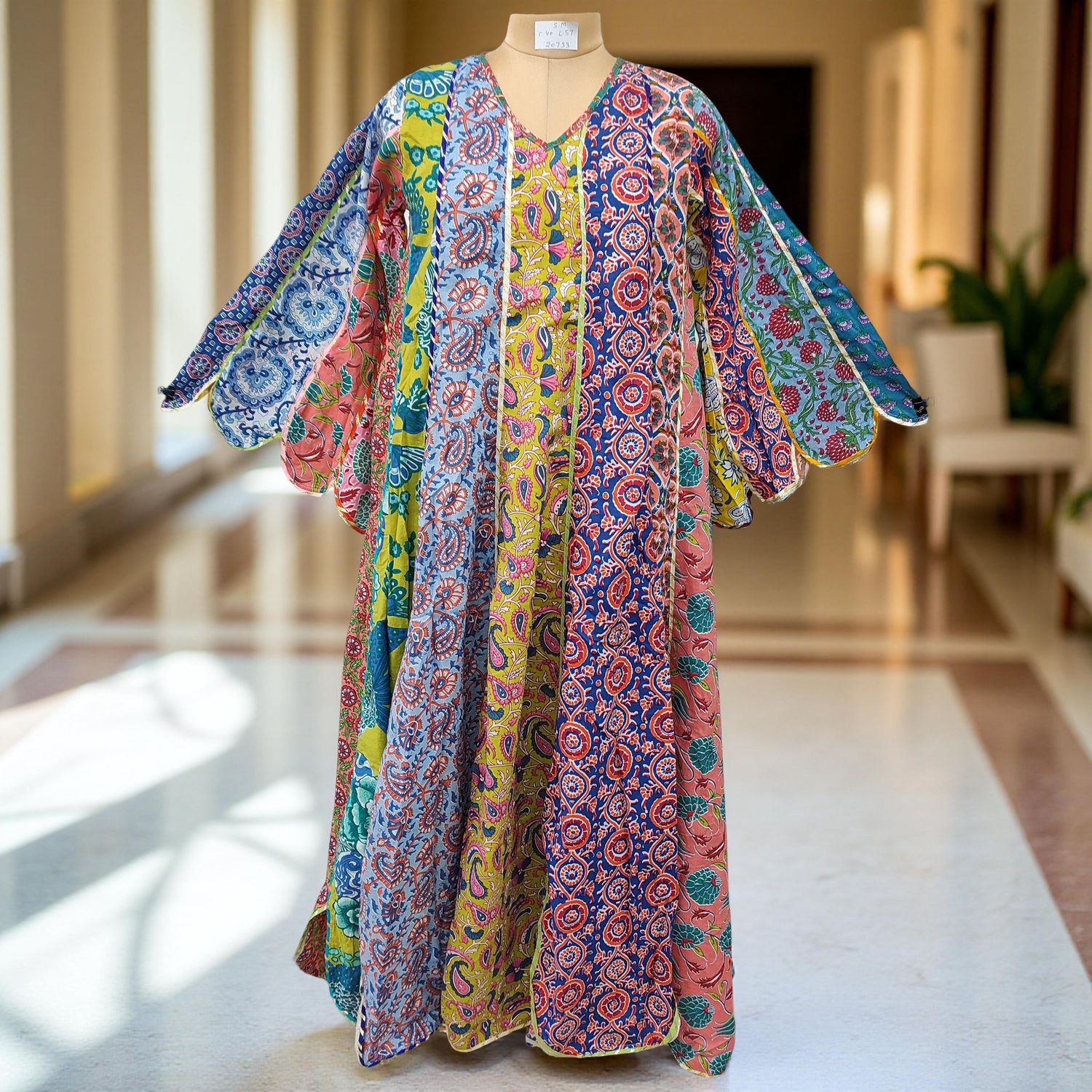 S/M Meher Multi Printed Cotton Dress 57&quot; Long Jalabiya