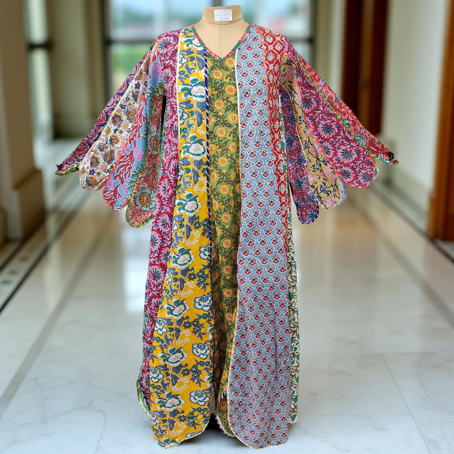 S/M Meher Multi Printed Cotton Dress 57&quot; Long Jalabiya