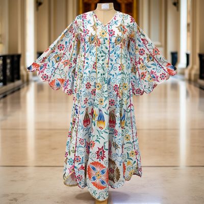 S/M Meher Multi Printed Cotton Dress 57&quot; Long Jalabiya