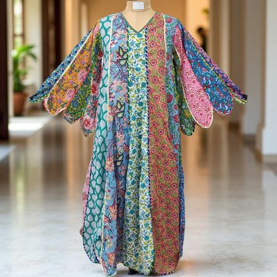 S/M Meher Multi Printed Cotton Dress 57&quot; Long Jalabiya
