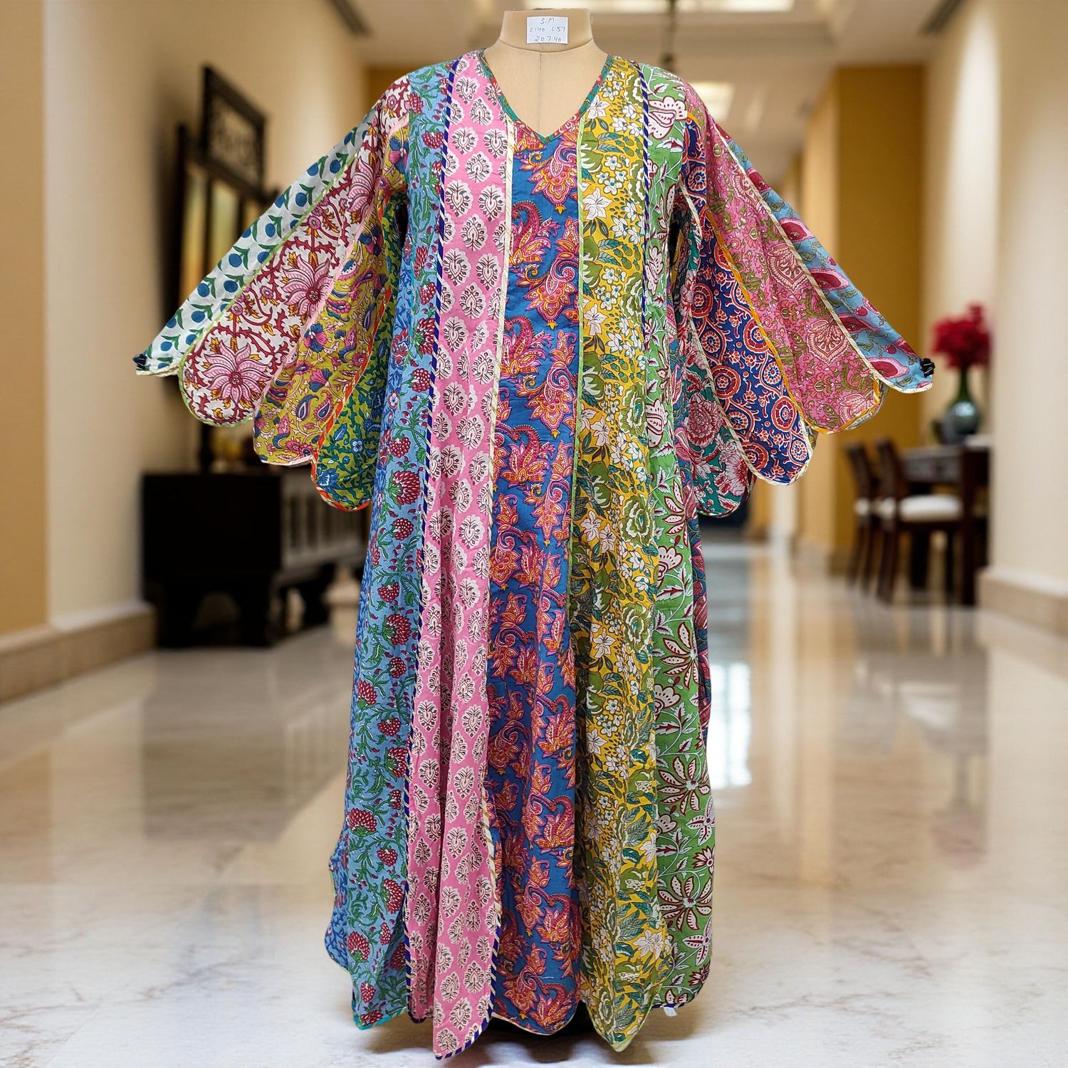 S/M Meher Multi Printed Cotton Dress 57&quot; Long Jalabiya