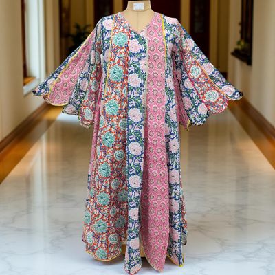 S/M Meher Multi Printed Cotton Dress 57&quot; Long Jalabiya