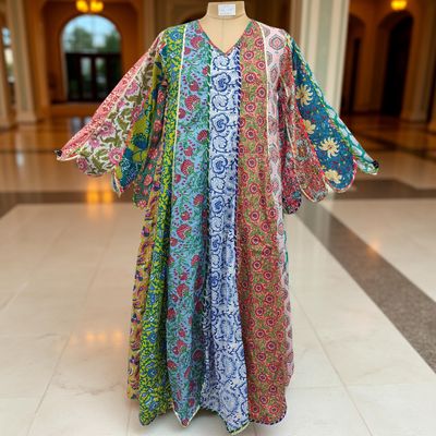 S/M Meher Multi Printed Cotton Dress 57&quot; Long Jalabiya