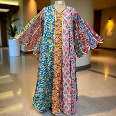 S/M Meher Multi Printed Cotton Dress 57&quot; Long Jalabiya